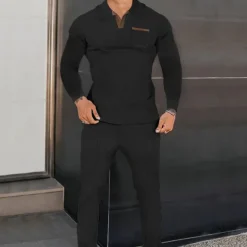 Men's Sweatshirt Tracksuit Sweatsuit Black Royal Blue Khaki Gray Lapel Plain 2 Piece Sports & Outdoor Daily Holiday Streetwear Basic Casual Spring & Fall Clothing Apparel Hoodies Sweatshirts