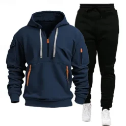 Men's Sweatshirt Tracksuit Sweatsuit Black Navy Blue Khaki Gray Hooded Plain Drawstring 2 Piece Sports & Outdoor Daily Holiday Streetwear Basic Casual Spring & Fall Clothing Apparel Hoodies