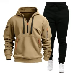 Men's Sweatshirt Tracksuit Sweatsuit Black Navy Blue Khaki Gray Hooded Plain Drawstring 2 Piece Sports & Outdoor Daily Holiday Streetwear Basic Casual Spring & Fall Clothing Apparel Hoodies