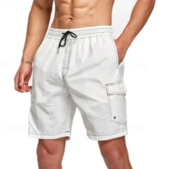 Men's Swim Shorts Board Shorts Swim Trunks Solid / Plain Color Quick dry Breathable Drawstring Elastic Waist Vacation Beach Hawaiian Casual Black White