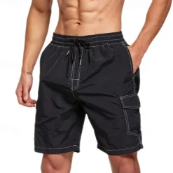 Men's Swim Shorts Board Shorts Swim Trunks Solid / Plain Color Quick dry Breathable Drawstring Elastic Waist Vacation Beach Hawaiian Casual Black White