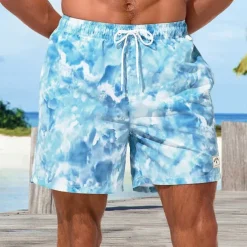 Men's Swim Shorts Board Shorts Swim Trunks Print Quick dry Breathable Drawstring Elastic Waist Vacation Beach Hawaiian Casual Blue