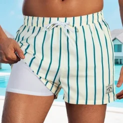 Men's Swim Shorts Board Shorts Swim Trunks Print Quick dry Breathable Drawstring Elastic Waist With Compression Liner Vacation Beach Hawaiian Casual Lake Blue Pink