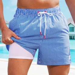 Men's Swim Shorts Board Shorts Swim Trunks Print Quick dry Breathable Drawstring Elastic Waist With Compression Liner Vacation Beach Hawaiian Casual Lake Blue Pink