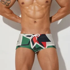 Men's Swim Shorts Swim Briefs Daily Wear Vacation Summer Beach Swimming Quick Dry Soft Comfortable Drawstring Elastic Waist Color Block Short Gymnatics Casual Activewear Green Low Waist