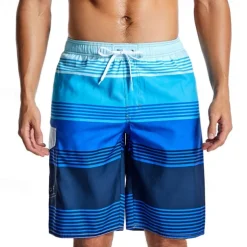 Men's Swim Trunks Swim Shorts Board Shorts Bottoms Drawstring with Pockets Swimming Surfing Beach Water Sports Stripes Printed Summer Spring