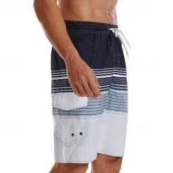 Men's Swim Trunks Swim Shorts Board Shorts Bottoms Drawstring with Pockets Swimming Surfing Beach Water Sports Stripes Printed Summer Spring