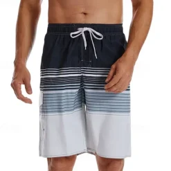 Men's Swim Trunks Swim Shorts Board Shorts Bottoms Drawstring with Pockets Swimming Surfing Beach Water Sports Stripes Printed Summer Spring