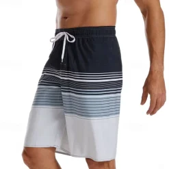 Men's Swim Trunks Swim Shorts Board Shorts Bottoms Drawstring with Pockets Swimming Surfing Beach Water Sports Stripes Printed Summer Spring