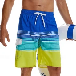 Men's Swim Trunks Swim Shorts Board Shorts Bottoms Drawstring with Pockets Swimming Surfing Beach Water Sports Stripes Printed Summer Spring