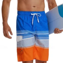 Men's Swim Trunks Swim Shorts Board Shorts Bottoms Drawstring with Pockets Swimming Surfing Beach Water Sports Stripes Printed Summer Spring