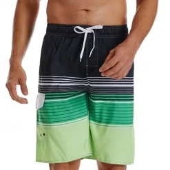 Men's Swim Trunks Swim Shorts Board Shorts Bottoms Drawstring with Pockets Swimming Surfing Beach Water Sports Stripes Printed Summer Spring
