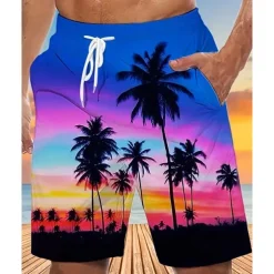 Men's Swim Trunks Swim Shorts 4-Way Stretch Fabric Board Shorts Bottoms Drawstring with Pockets Swimming Surfing Beach Water Sports Tropical Printed Summer Spring