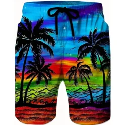 Men's Swim Trunks Swim Shorts 4-Way Stretch Fabric Board Shorts Bottoms Drawstring with Pockets Swimming Surfing Beach Water Sports Tropical Printed Summer Spring