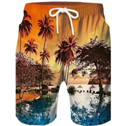Men's Swim Trunks Swim Shorts 4-Way Stretch Fabric Board Shorts Bottoms Drawstring with Pockets Swimming Surfing Beach Water Sports Tropical Printed Summer Spring