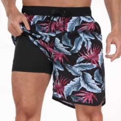 Men's Swim Trunks Swim Shorts Board Shorts Bathing Suit Drawstring with Pockets Swimming Surfing Beach Water Sports Printed Summer Spring