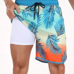 Men's Swim Trunks Swim Shorts Board Shorts Bathing Suit Drawstring with Pockets Swimming Surfing Beach Water Sports Printed Summer Spring