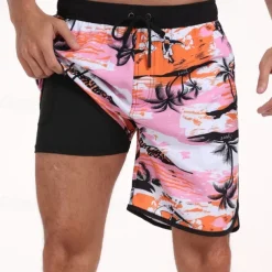 Men's Swim Trunks Swim Shorts Board Shorts Bathing Suit Drawstring with Pockets Swimming Surfing Beach Water Sports Printed Summer Spring