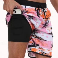 Men's Swim Trunks Swim Shorts Board Shorts Bathing Suit Drawstring with Pockets Swimming Surfing Beach Water Sports Printed Summer Spring
