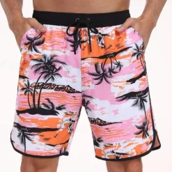Men's Swim Trunks Swim Shorts Board Shorts Bathing Suit Drawstring with Pockets Swimming Surfing Beach Water Sports Printed Summer Spring