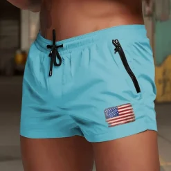 Men's Swim Trunks Swim Shorts Board Shorts National Flag Quick dry Breathable Drawstring with Mesh lining Elastic Waist Vacation Beach Hawaiian Casual White Light Green