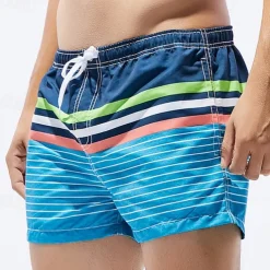 Men's Swim Trunks Swim Shorts Quick Dry Lightweight Board Shorts Bathing Suit with Pockets Drawstring Swimming Surfing Beach Water Sports Stripes Summer