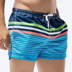 Men's Swim Trunks Swim Shorts Quick Dry Lightweight Board Shorts Bathing Suit with Pockets Drawstring Swimming Surfing Beach Water Sports Stripes Summer