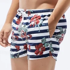 Men's Swim Trunks Swim Shorts Quick Dry Lightweight Board Shorts Bathing Suit with Pockets Drawstring Swimming Surfing Beach Water Sports Stripes Summer