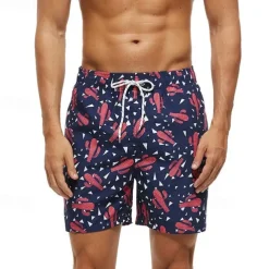Men's Swim Trunks Swim Shorts Board Shorts Bathing Suit Drawstring with Pockets Swimming Surfing Beach Water Sports Printed Summer Spring