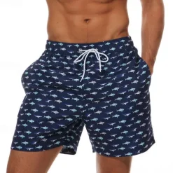 Men's Swim Trunks Swim Shorts Board Shorts Bathing Suit Drawstring with Pockets Swimming Surfing Beach Water Sports Printed Summer Spring