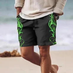 Men's Swim Trunks Swim Shorts 4-Way Stretch Fabric Board Shorts Bottoms Drawstring with Pockets Swimming Surfing Beach Water Sports Tropical Printed Summer Spring