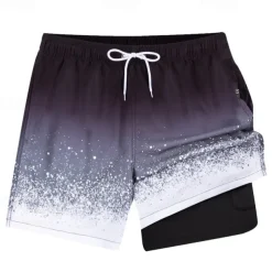 Men's Swim Trunks Swim Shorts Board Shorts Bottoms Drawstring 2 in 1 with Pockets Swimming Surfing Beach Water Sports Printed Summer Spring