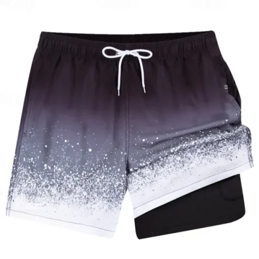 Men's Swim Trunks Swim Shorts Board Shorts Bottoms Drawstring 2 in 1 with Pockets Swimming Surfing Beach Water Sports Printed Summer Spring