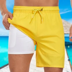 Men's Swim Trunks Swim Shorts Board Shorts Pocket Drawstring Elastic Waistband With Compression Liner Shorts Outdoor Beach Swimming Pool Quick Dry Lightweight Soft Swimming Beach Tailored Fit
