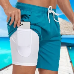Men's Swim Trunks Swim Shorts Board Shorts Pocket Drawstring Elastic Waistband With Compression Liner Shorts Outdoor Beach Swimming Pool Quick Dry Lightweight Soft Swimming Beach Tailored Fit