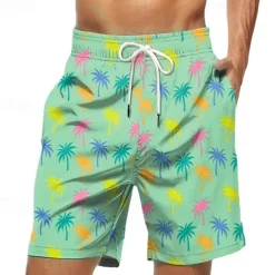 Men's Swim Trunks Swim Shorts 4-Way Stretch Fabric Board Shorts Bottoms Drawstring with Pockets Swimming Surfing Beach Water Sports Tropical Printed Summer Spring