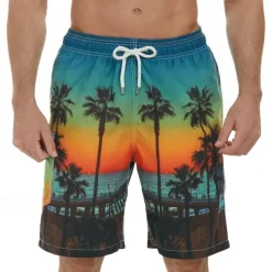 Men's Swim Trunks Swim Shorts Board Shorts Bathing Suit Drawstring with Pockets Swimming Surfing Beach Water Sports Tropical Printed Summer Spring