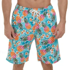 Men's Swim Trunks Swim Shorts Board Shorts Bathing Suit Drawstring with Pockets Swimming Surfing Beach Water Sports Tropical Printed Summer Spring