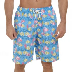 Men's Swim Trunks Swim Shorts Board Shorts Bathing Suit Drawstring with Pockets Swimming Surfing Beach Water Sports Tropical Printed Summer Spring
