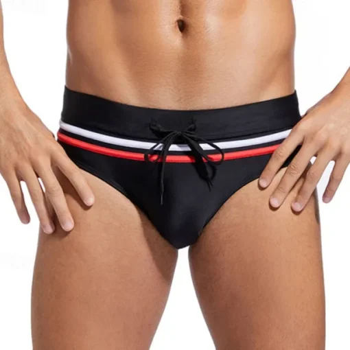 Men's Swim Trunks Swim Shorts Swimwear Bottoms Drawstring Swimming Surfing Beach Water Sports Stripes Patchwork Summer Spring