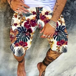Men's Swim Trunks Swim Shorts 4-Way Stretch Fabric Board Shorts Bottoms Drawstring with Pockets Swimming Surfing Beach Water Sports Floral Printed Summer Spring