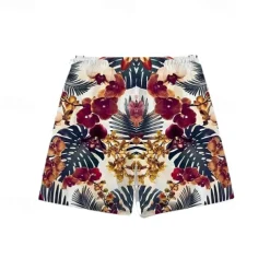 Men's Swim Trunks Swim Shorts 4-Way Stretch Fabric Board Shorts Bottoms Drawstring with Pockets Swimming Surfing Beach Water Sports Floral Printed Summer Spring