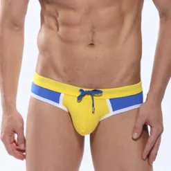 Men's Swimwear Swim Briefs Drawstring Color Block Breathable Soft Stylish Simple Yellow Red