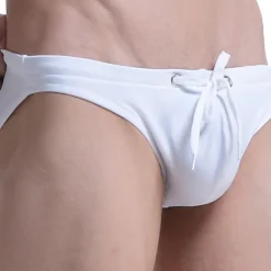 Men's Swimwear Swim Briefs Swim Thong Drawstring Plain Breathable Soft Simple Black Red