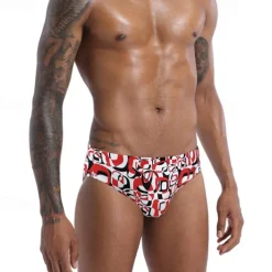 Men's Swimwear Swim Briefs Print Color Block Breathable Soft Daily Wear Weekend Stylish Simple Red Blue