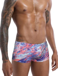 Men's Swimwear Swim Trunks Swim Briefs Print Color Block Breathable Soft Daily Wear Weekend Stylish Simple Blue Purple
