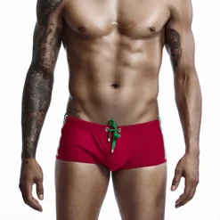 Men's Swimwear Swim Trunks Swim Briefs Drawstring Elastic Waist Plain Breathable Soft Outdoor Casual Daily Hawaiian Stylish White Red Micro-elastic