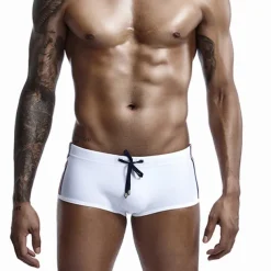 Men's Swimwear Swim Trunks Swim Briefs Drawstring Elastic Waist Plain Breathable Soft Outdoor Casual Daily Hawaiian Stylish White Red Micro-elastic