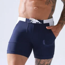 Men's Swimwear Swim Trunks Swim Briefs Drawstring Elastic Waist Color Block Breathable Soft Outdoor Casual Daily Hawaiian Stylish Black Red Micro-elastic