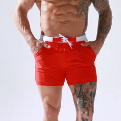 Men's Swimwear Swim Trunks Swim Briefs Drawstring Elastic Waist Color Block Breathable Soft Outdoor Casual Daily Hawaiian Stylish Black Red Micro-elastic